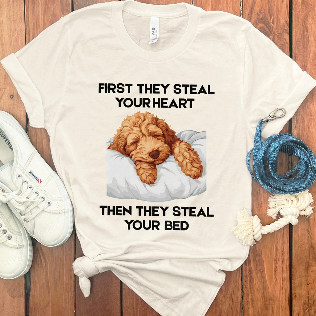 Labradoodle Goldendoodle Steal Bed T-Shirt in Natural / S by Puppy Jo