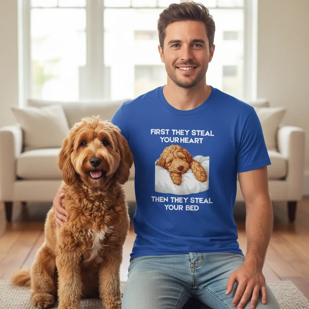 Labradoodle Goldendoodle Steal Bed T-Shirt in by Puppy Jo
