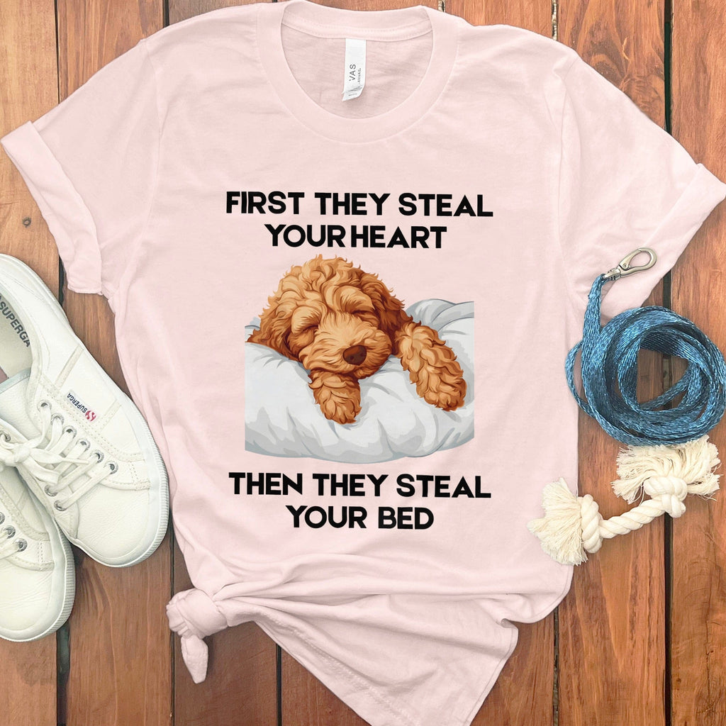 Labradoodle Goldendoodle Steal Bed T-Shirt in Soft Pink / S by Puppy Jo