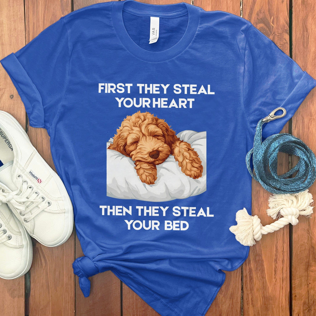 Labradoodle Goldendoodle Steal Bed T-Shirt in True Royal / S by Puppy Jo