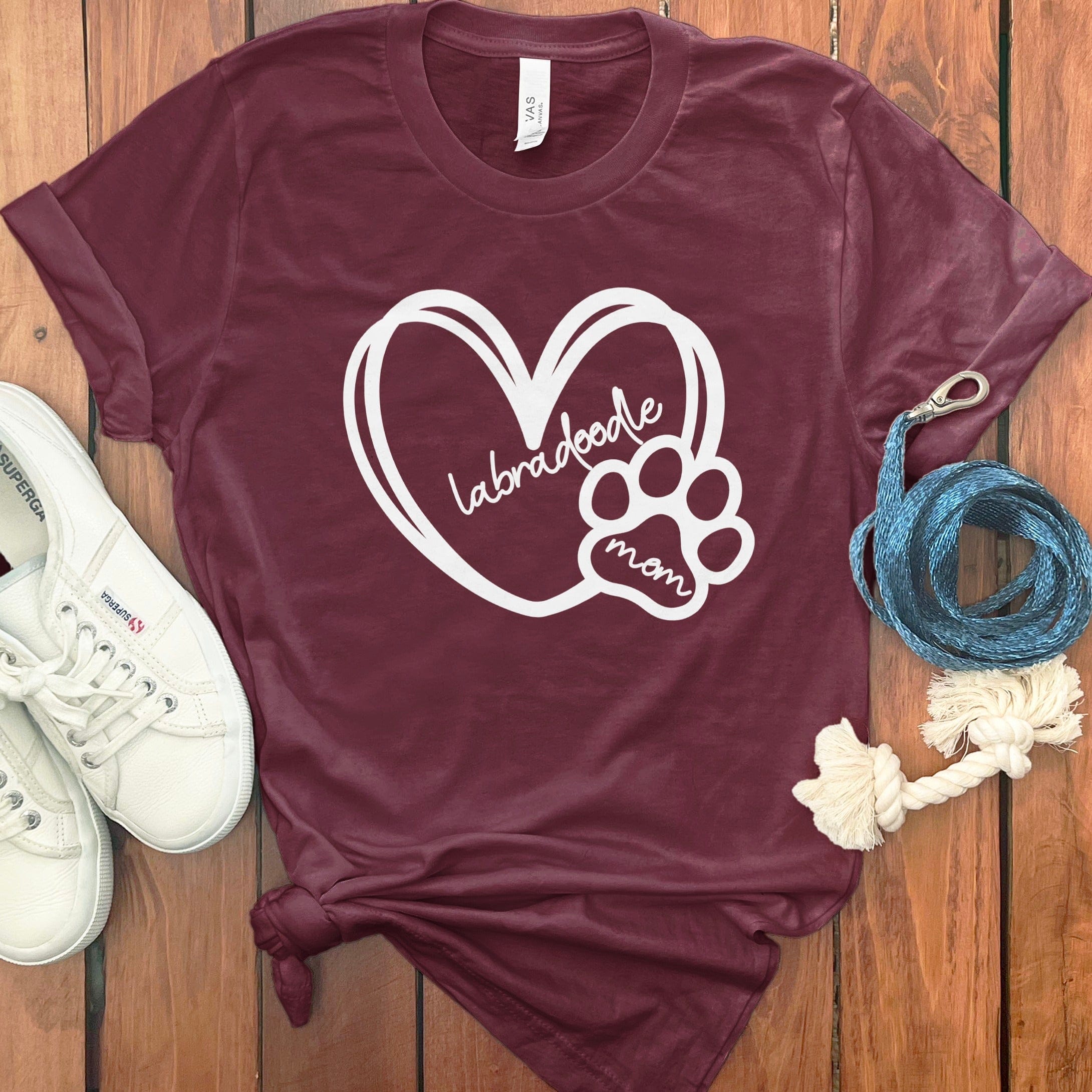Labradoodle Mom Heart T-Shirt in Maroon / S by Puppy Jo