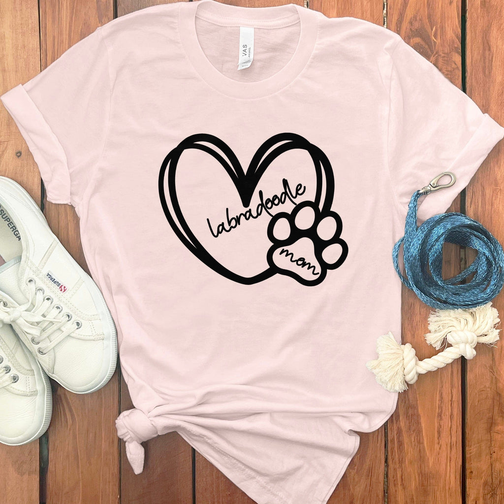 Labradoodle Mom Heart T-Shirt in Soft Pink / S by Puppy Jo