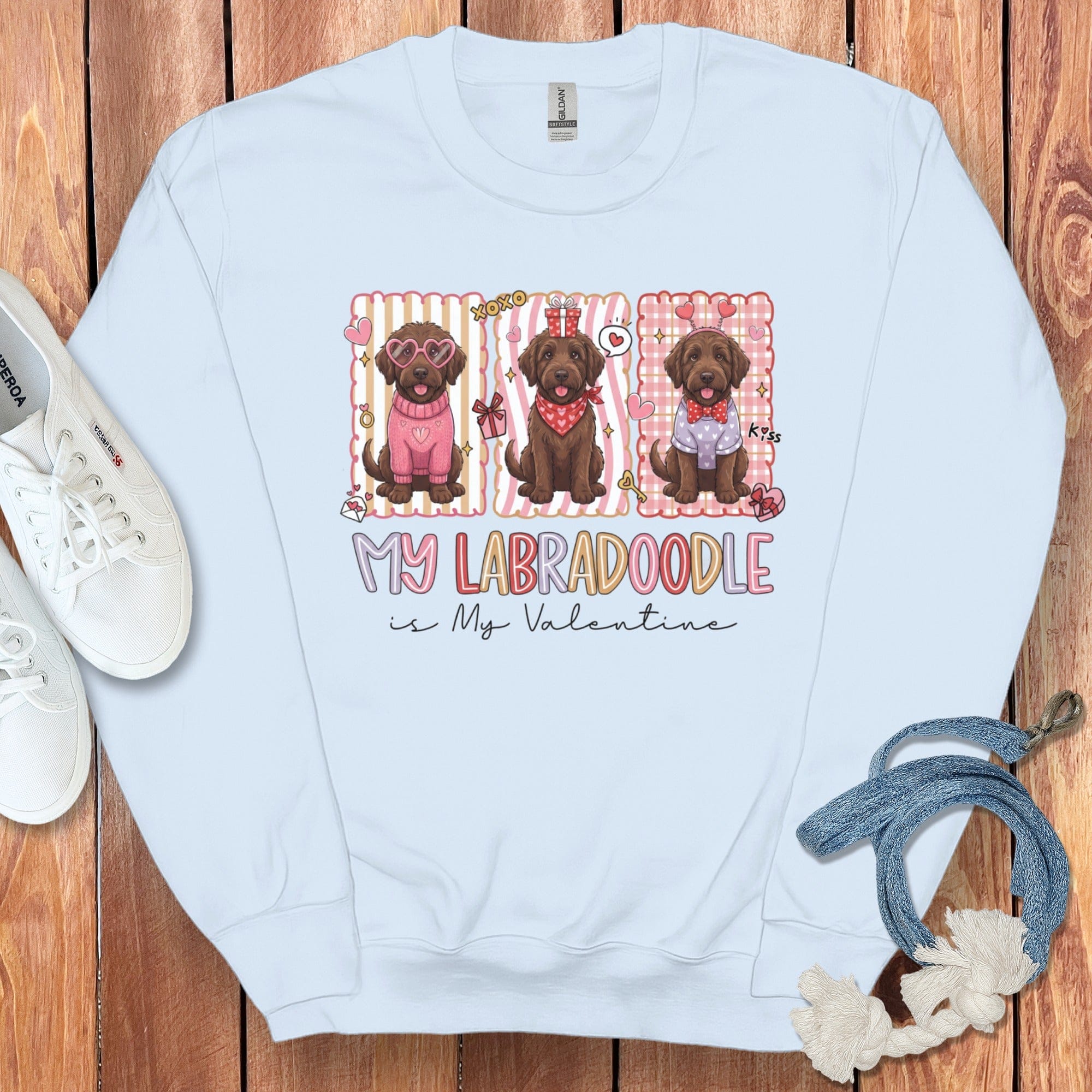 Labradoodle My Valentine Sweatshirt in Light Blue / S by Puppy Jo