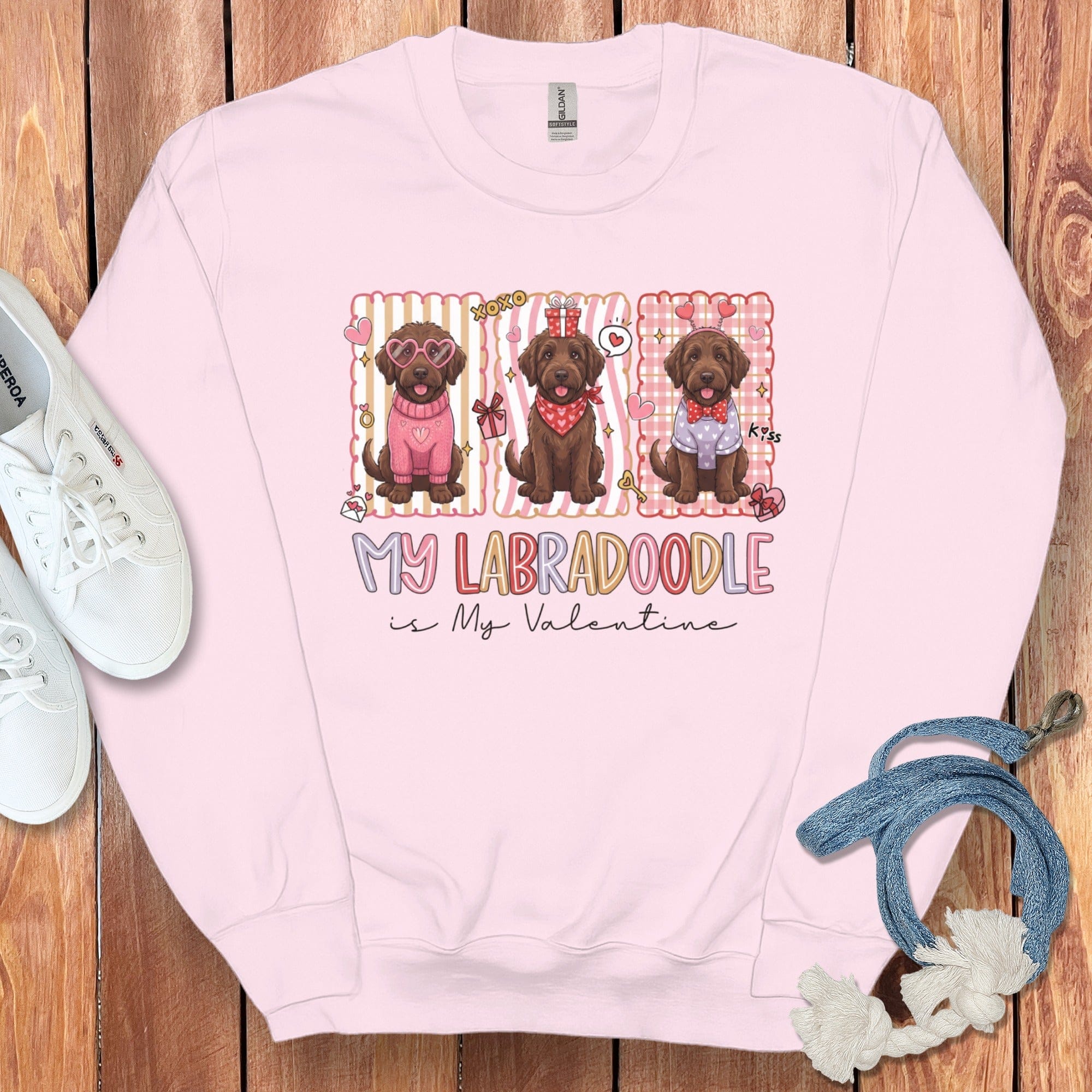 Labradoodle My Valentine Sweatshirt in Light Pink / S by Puppy Jo