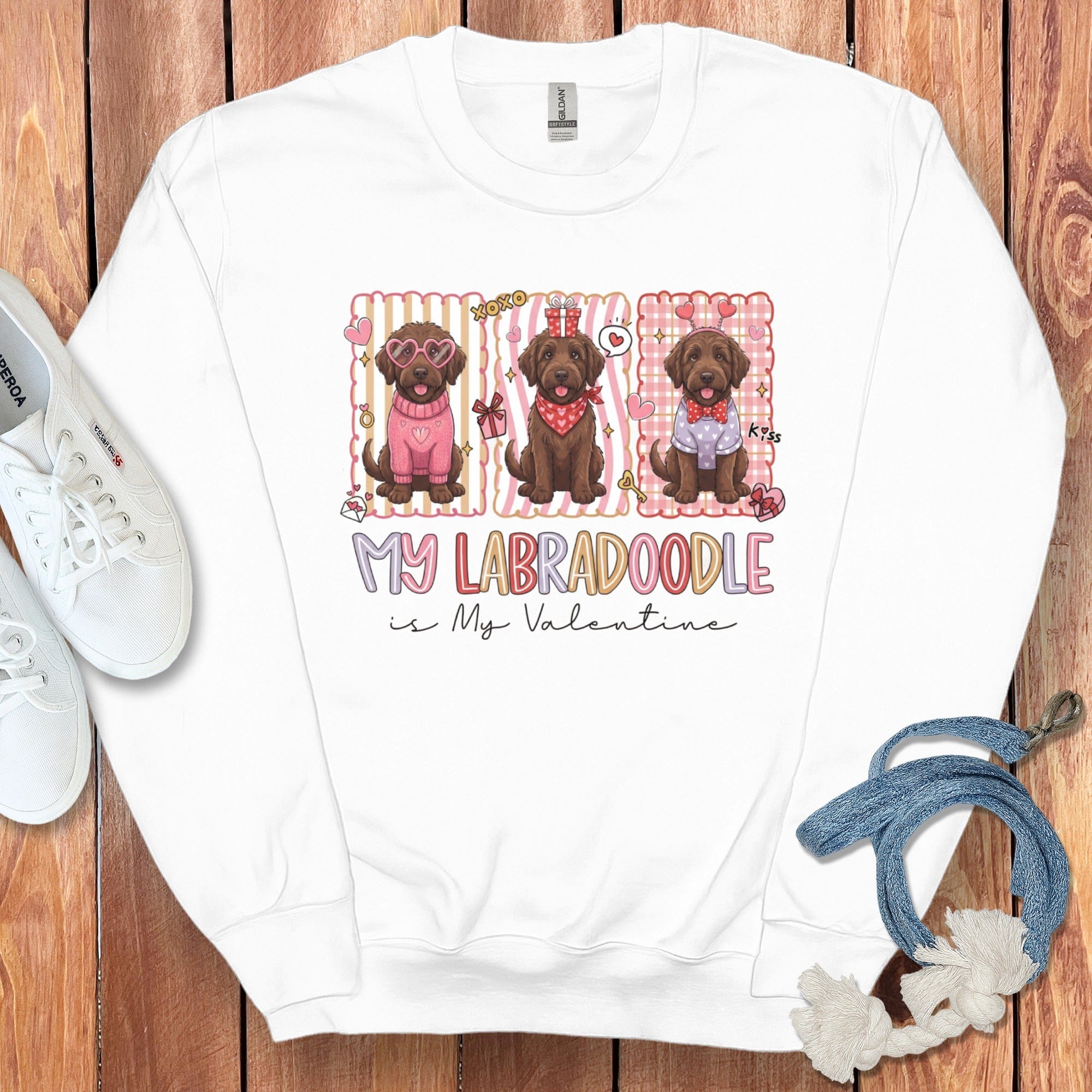 Labradoodle My Valentine Sweatshirt in White / S by Puppy Jo
