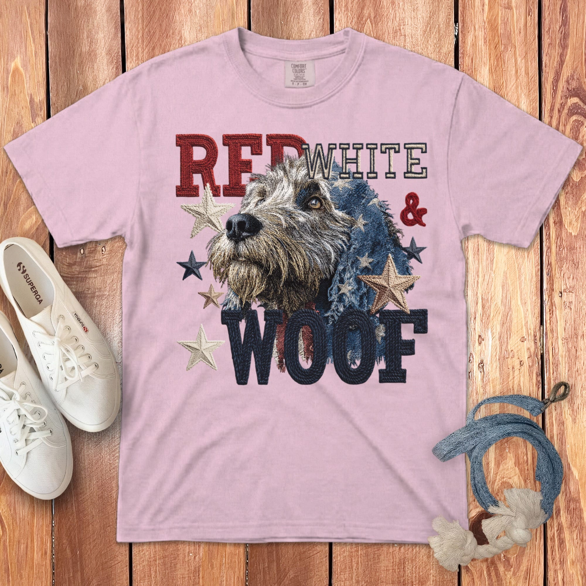 Labradoodle Red White Signature T-Shirt in Blossom / M by Puppy Jo