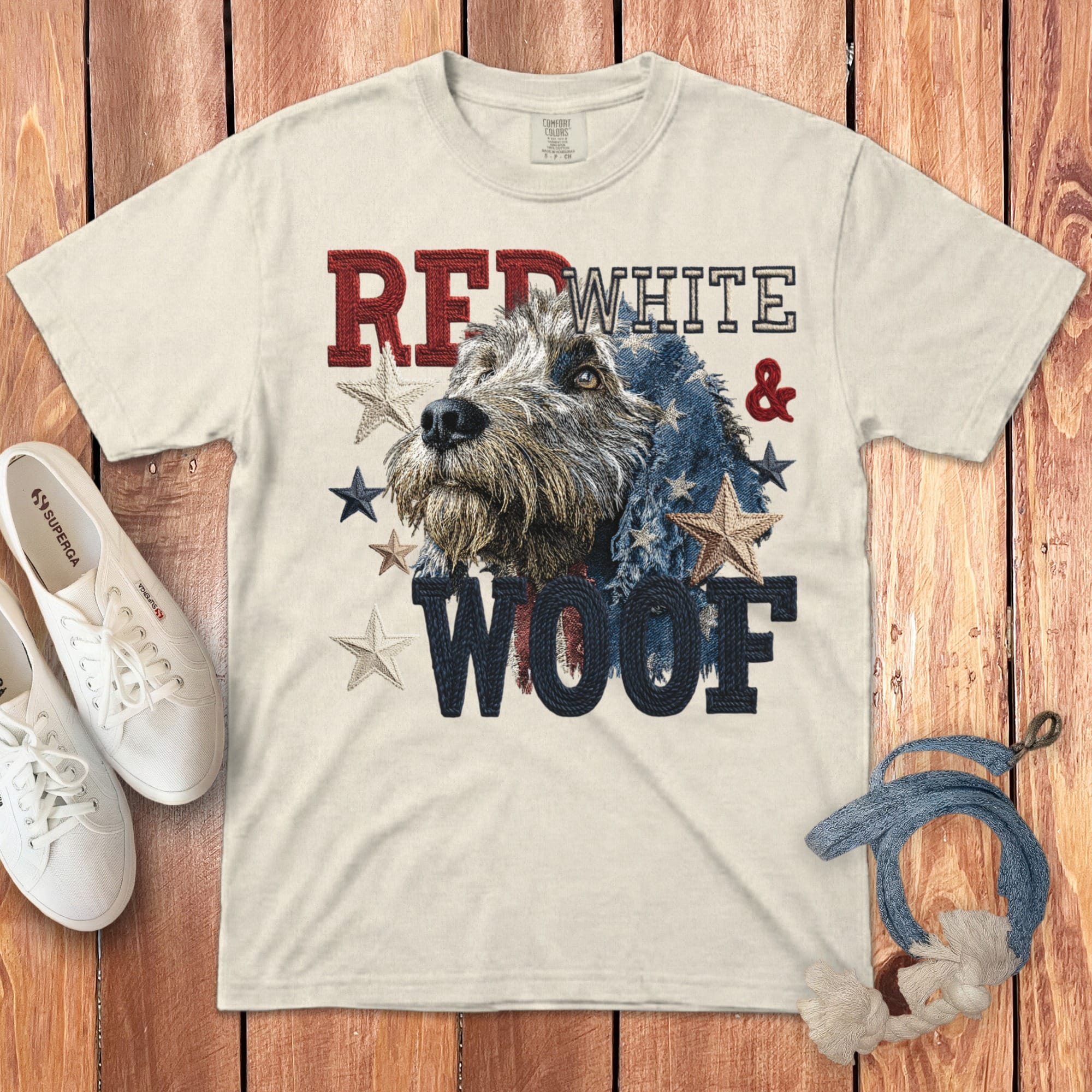 Labradoodle Red White Signature T-Shirt in Ivory / M by Puppy Jo
