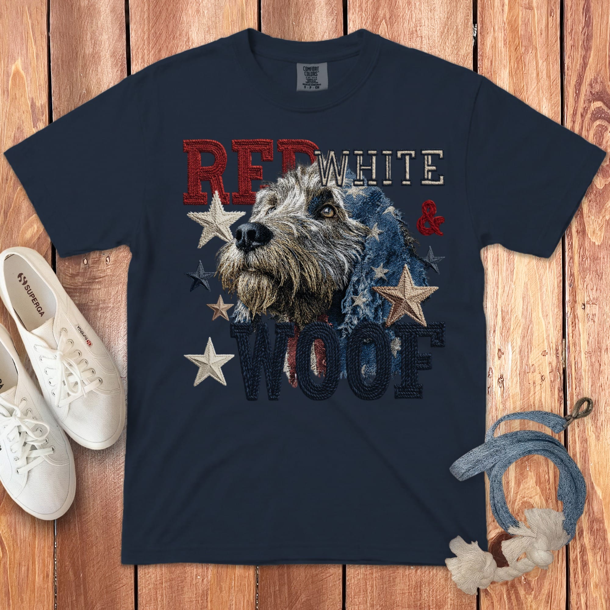 Labradoodle Red White Signature T-Shirt in Navy / M by Puppy Jo