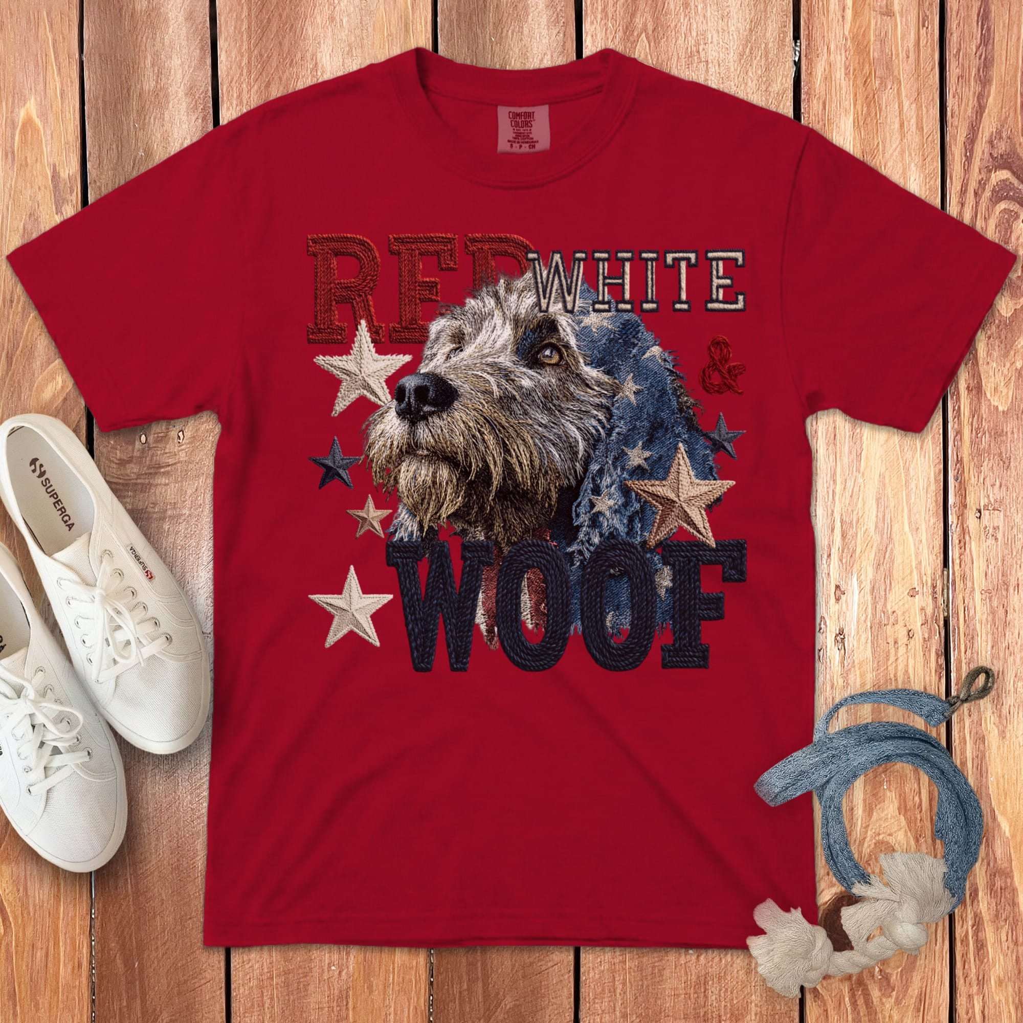 Labradoodle Red White Signature T-Shirt in Red / M by Puppy Jo