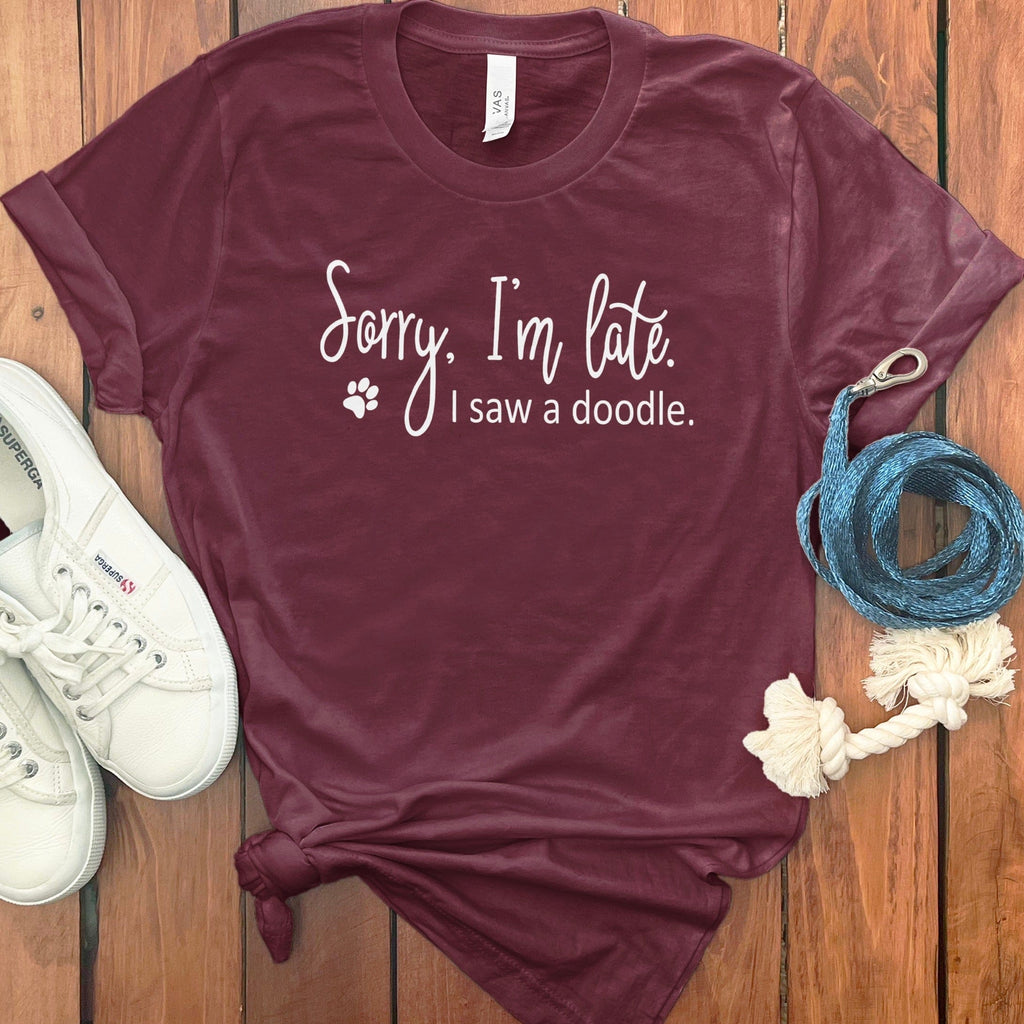 Late Doodle T-Shirt in Maroon / S by Puppy Jo