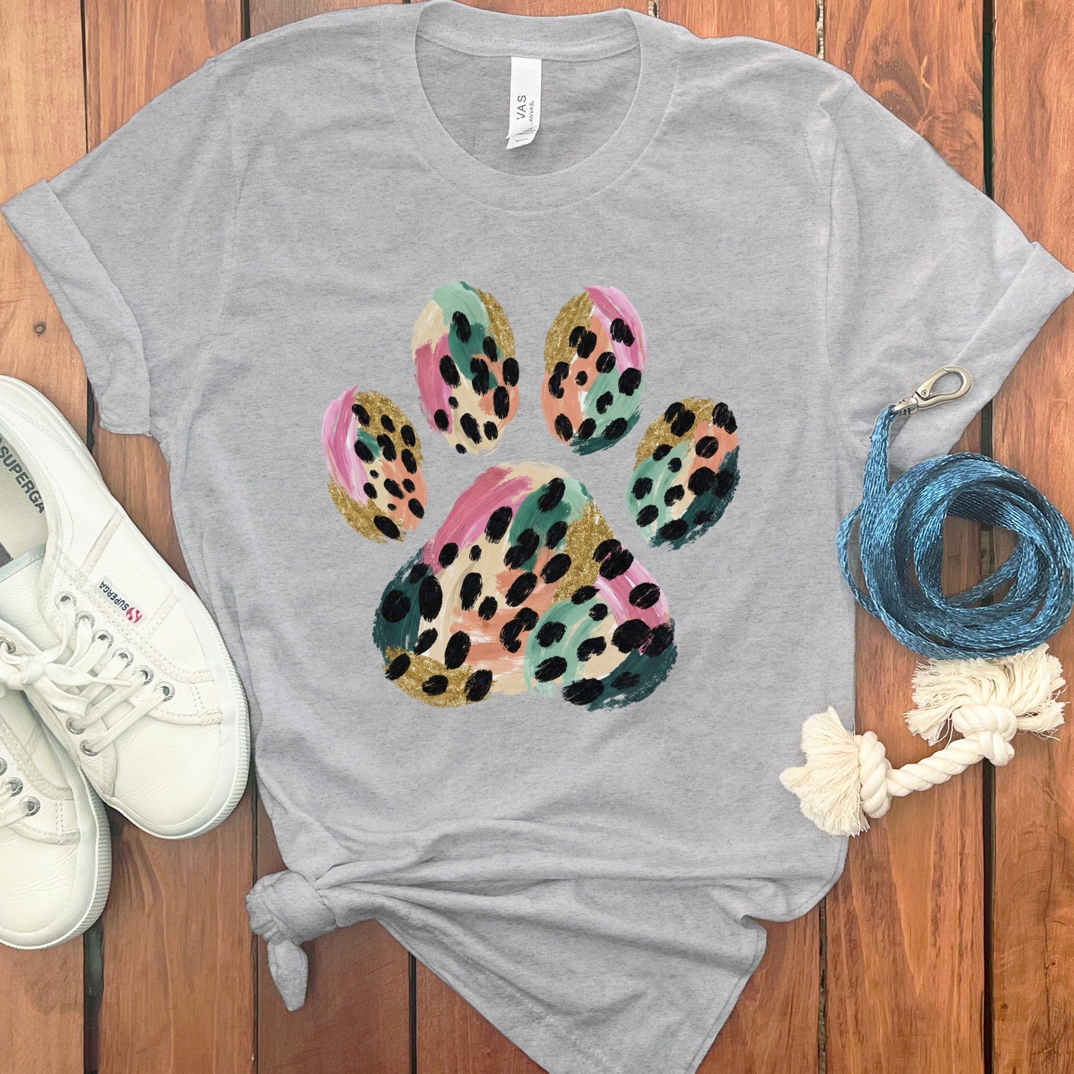 Leopard Paw T-Shirt in Athletic Heather / S by Puppy Jo