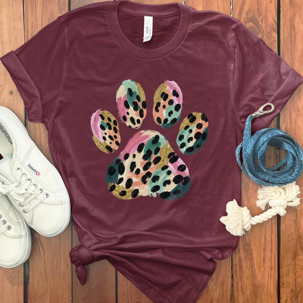 Leopard Paw T-Shirt in Maroon / S by Puppy Jo
