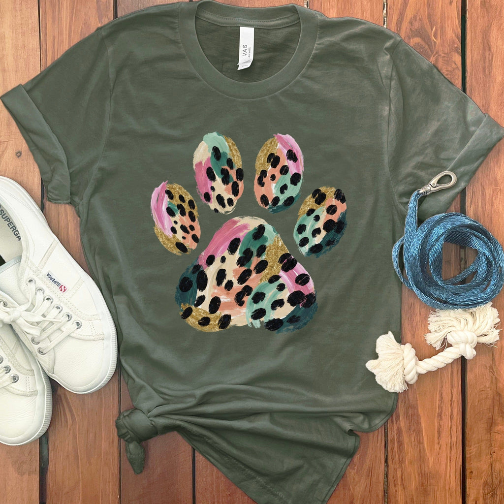 Leopard Paw T-Shirt in Military Green / S by Puppy Jo