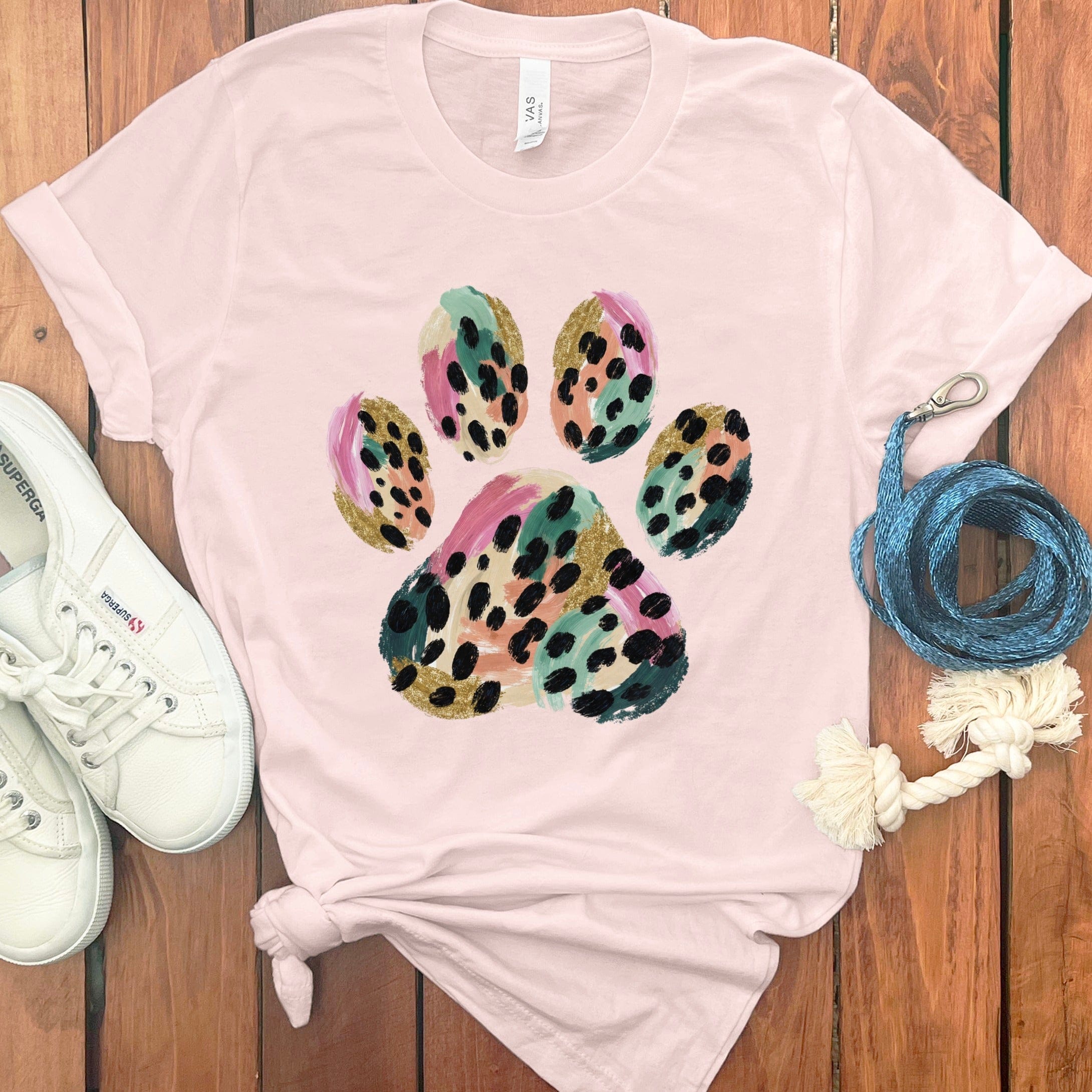 Leopard Paw T-Shirt in Soft Pink / S by Puppy Jo