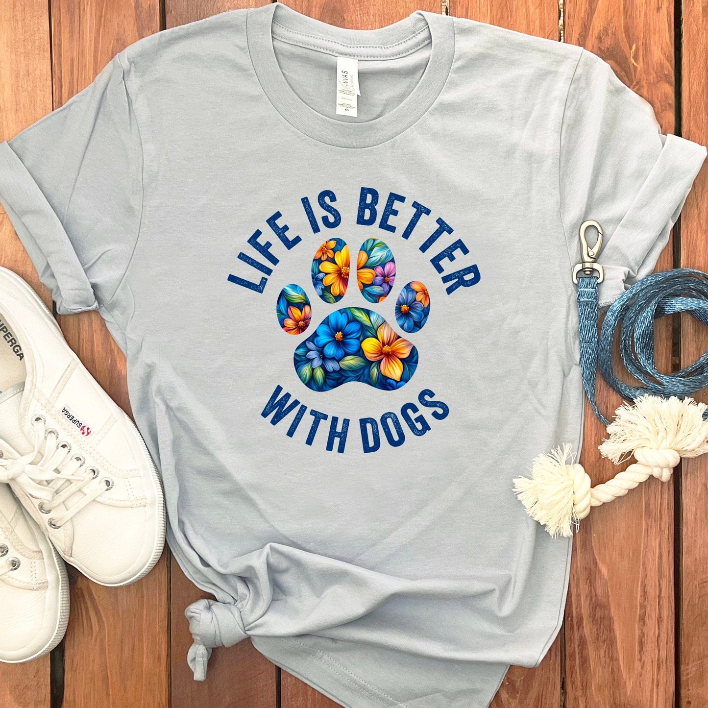Life Is Better With Dogs Flower Paw Print Shirt product