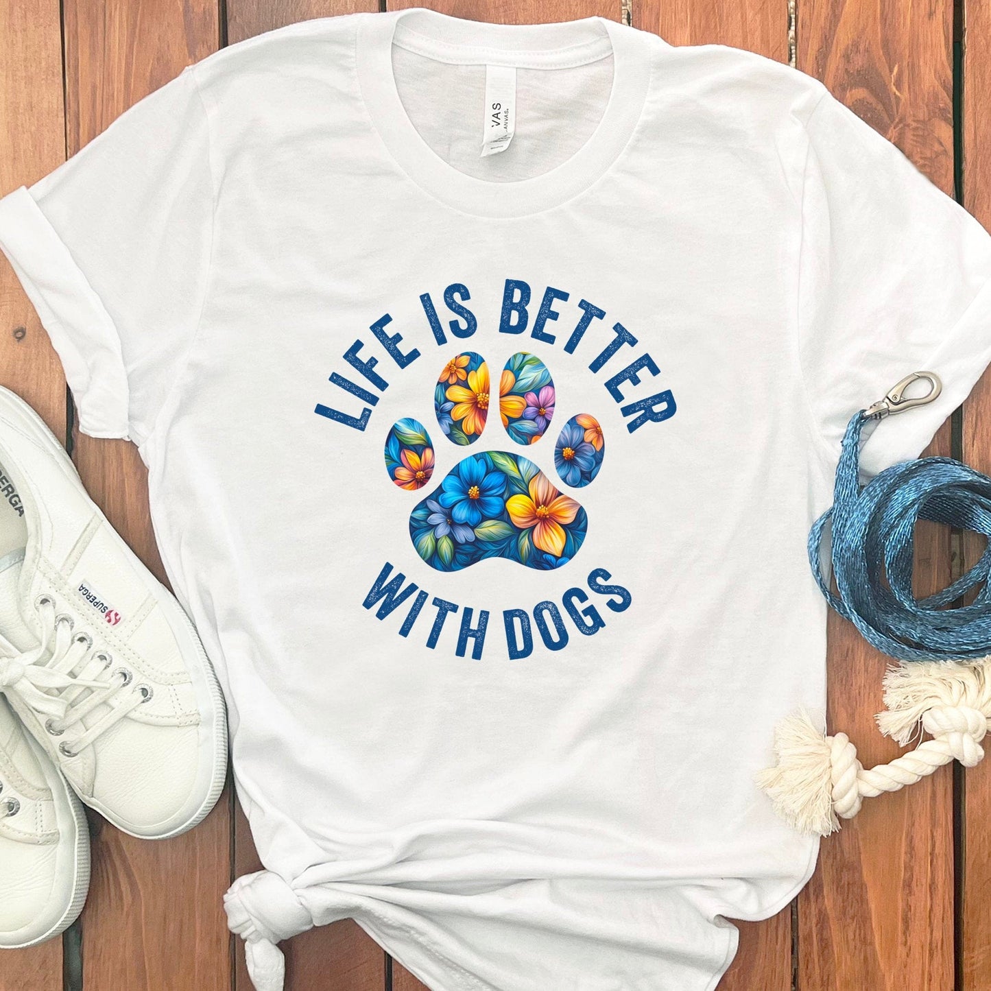 Life is Better with Dogs Flower Paw Print T-shirt product
