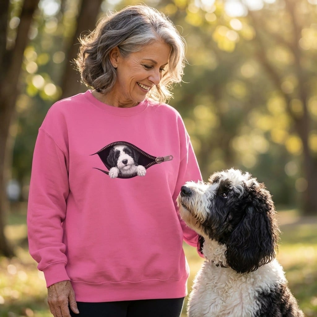 Sheepadoodle Peeking Zipper Sweatshirt in by Puppy Jo