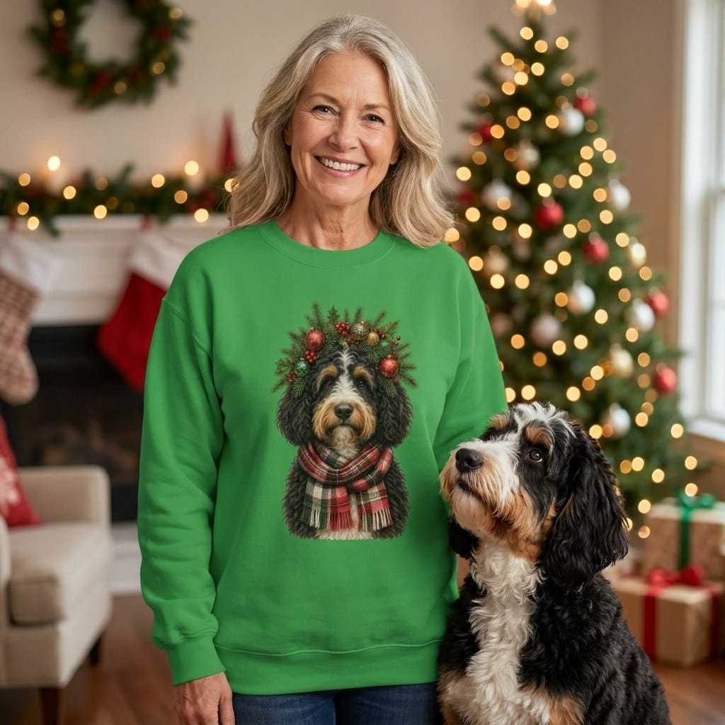 Bernedoodle Holiday Crown Sweatshirt in by Puppy Jo