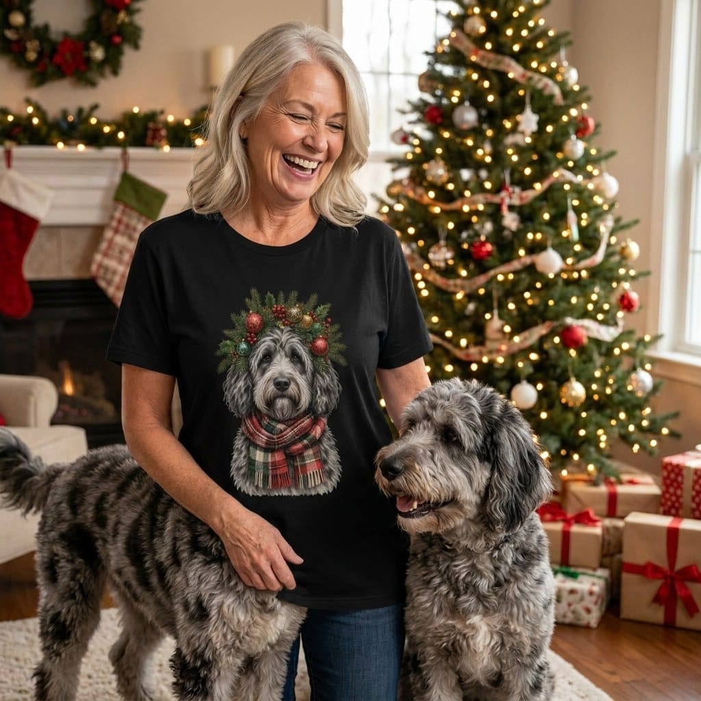Merle Goldendoodle Holiday Crown T-Shirt in by Puppy Jo