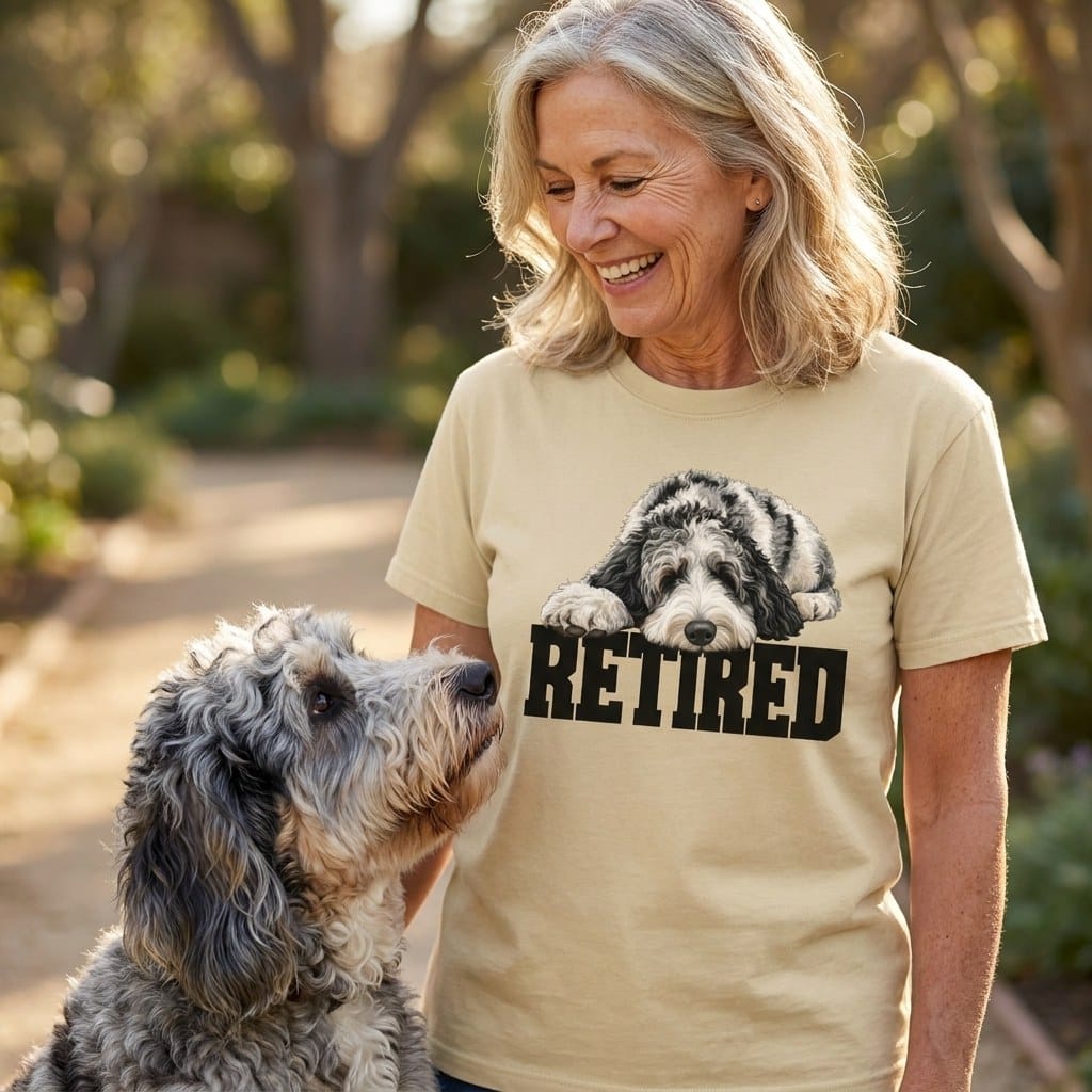 Retired Sleeping Merle Goldendoodle Signature T-Shirt in by Puppy Jo