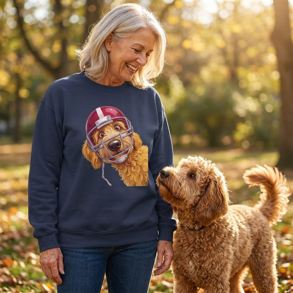Golden Goldendoodle Football Helmet Sweatshirt in by Puppy Jo