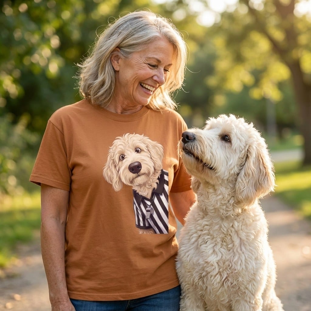 Cream Goldendoodle Football Referee Signature T-Shirt in by Puppy Jo