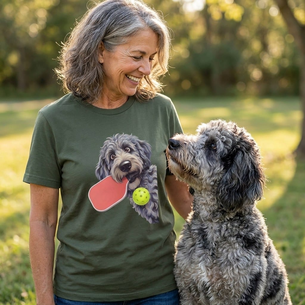 Merle Goldendoodle Pickleball T-Shirt in by Puppy Jo