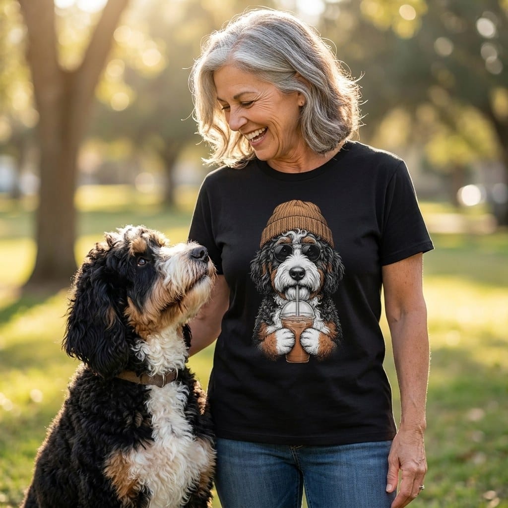 Bernedoodle Ice Latte Signature T-Shirt in by Puppy Jo