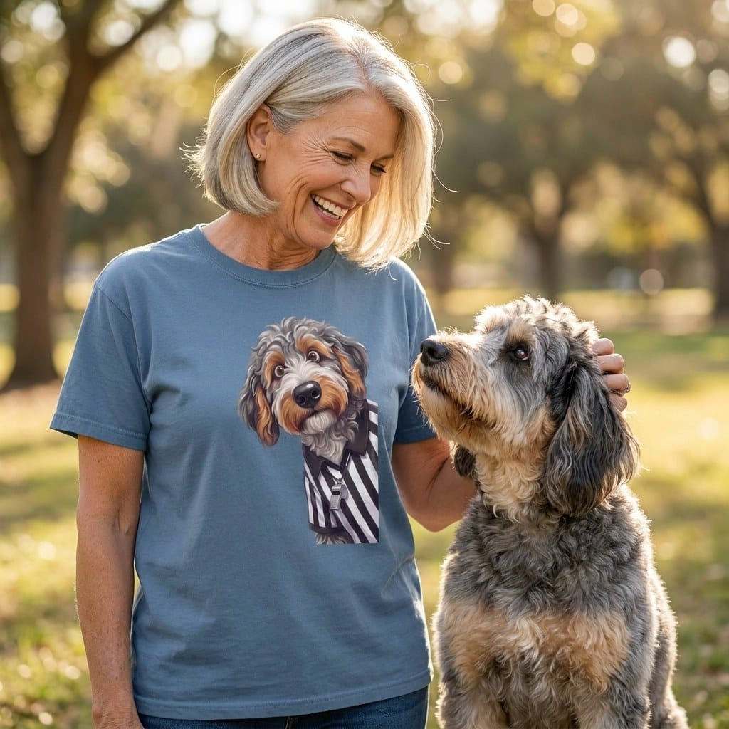 Aussiedoodle Football Referee Signature T-Shirt in by Puppy Jo