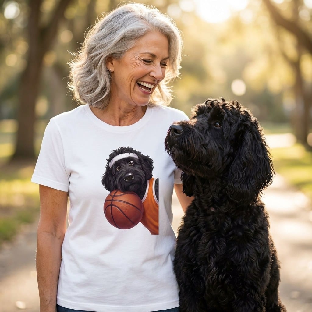 Black Goldendoodle Basketball Player T-Shirt in by Puppy Jo