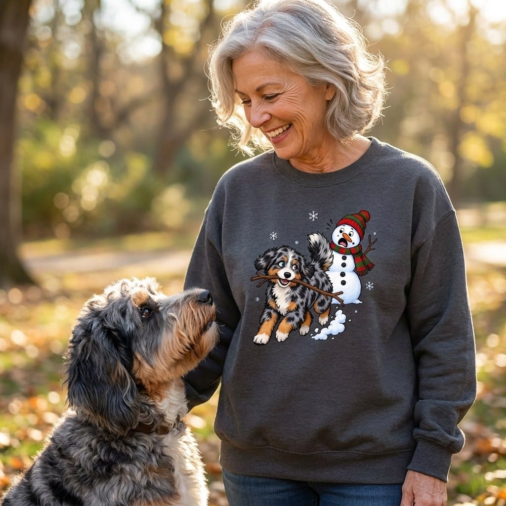 Aussiedoodle Snowman Sweatshirt in by Puppy Jo