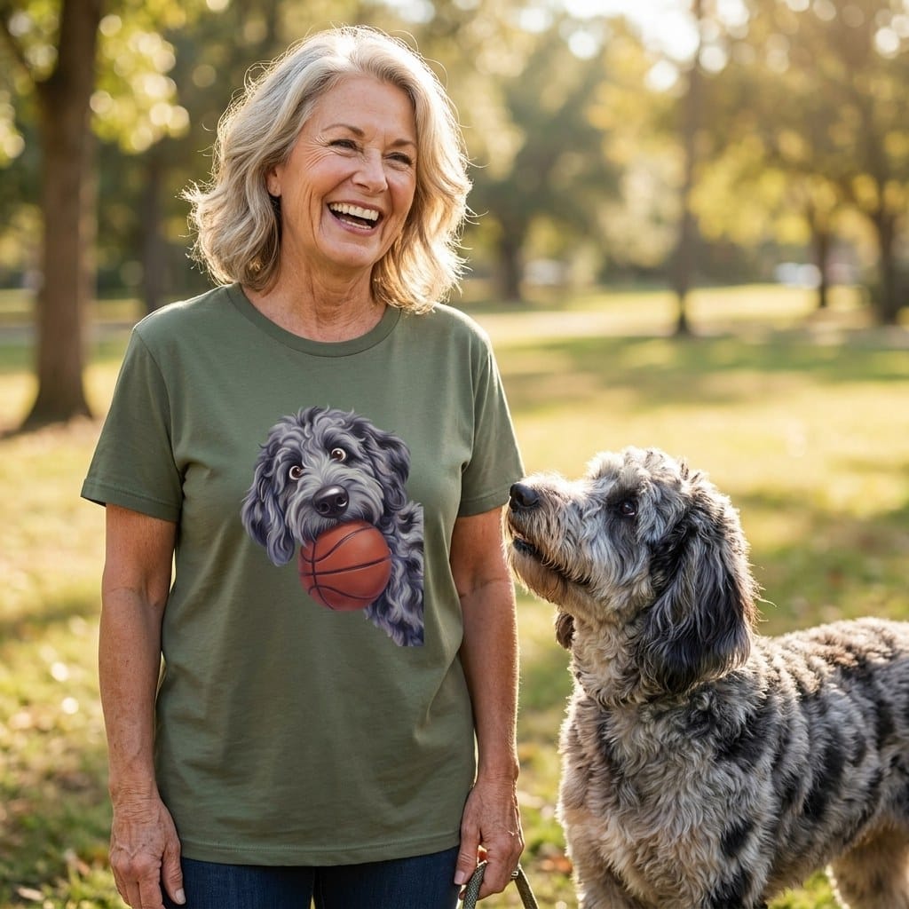 Merle Goldendoodle Basketball T-Shirt in by Puppy Jo