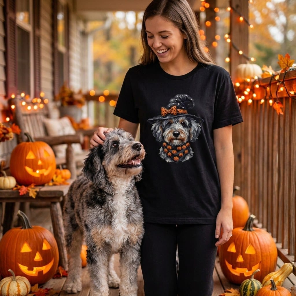 Aussiedoodle Witch Hat T-Shirt in by MyDesigns