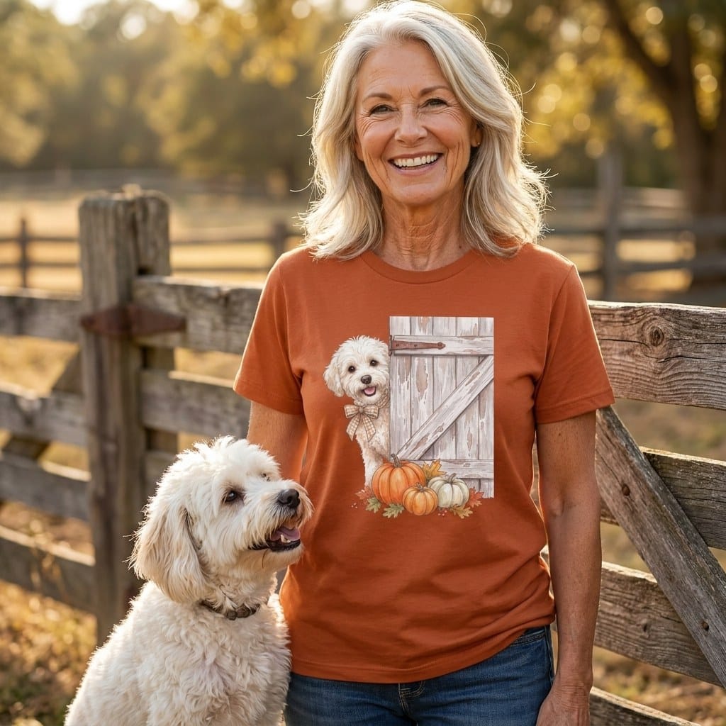 Maltipoo Barn Peeking T-Shirt in by Puppy Jo