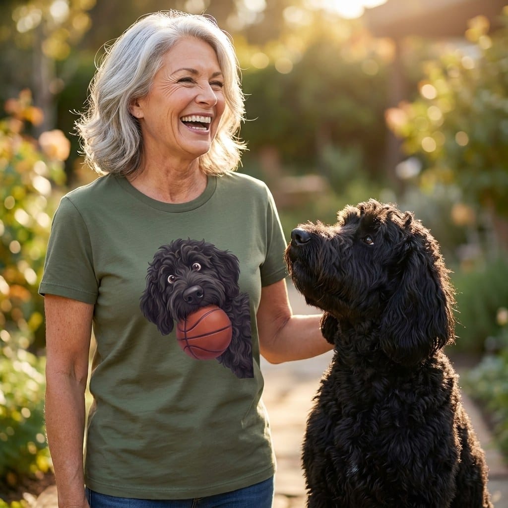 Black Goldendoodle Basketball T-Shirt in by Puppy Jo
