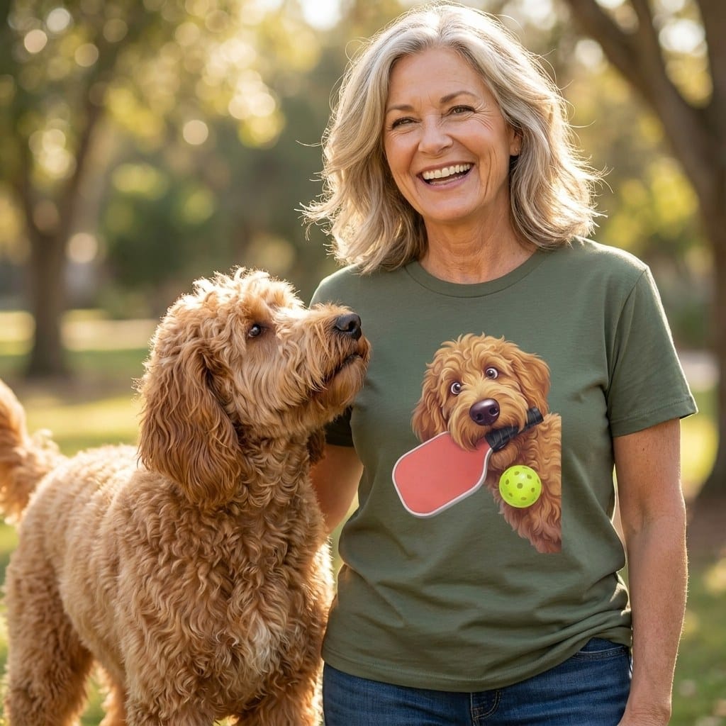 Apricot Goldendoodle Pickleball T-Shirt in by Puppy Jo