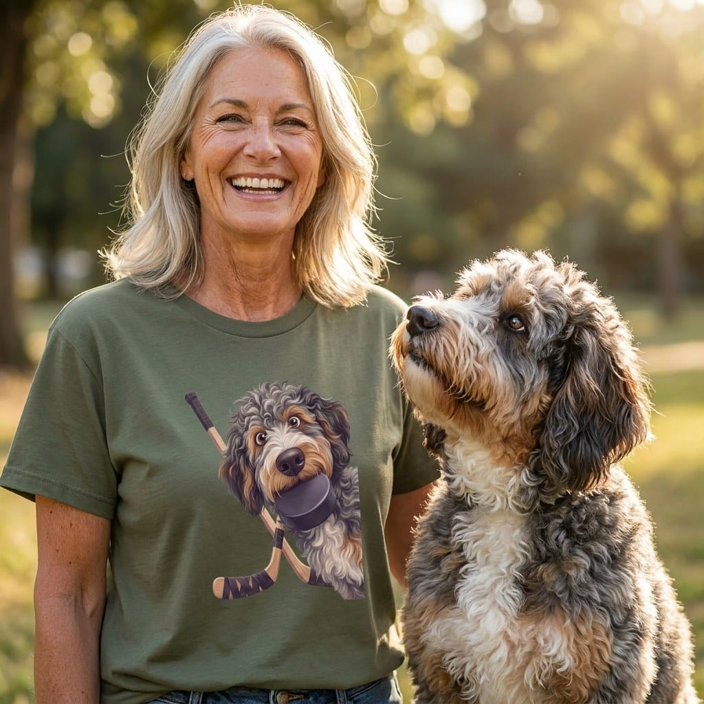 Aussiedoodle Hockey T-Shirt in by Puppy Jo