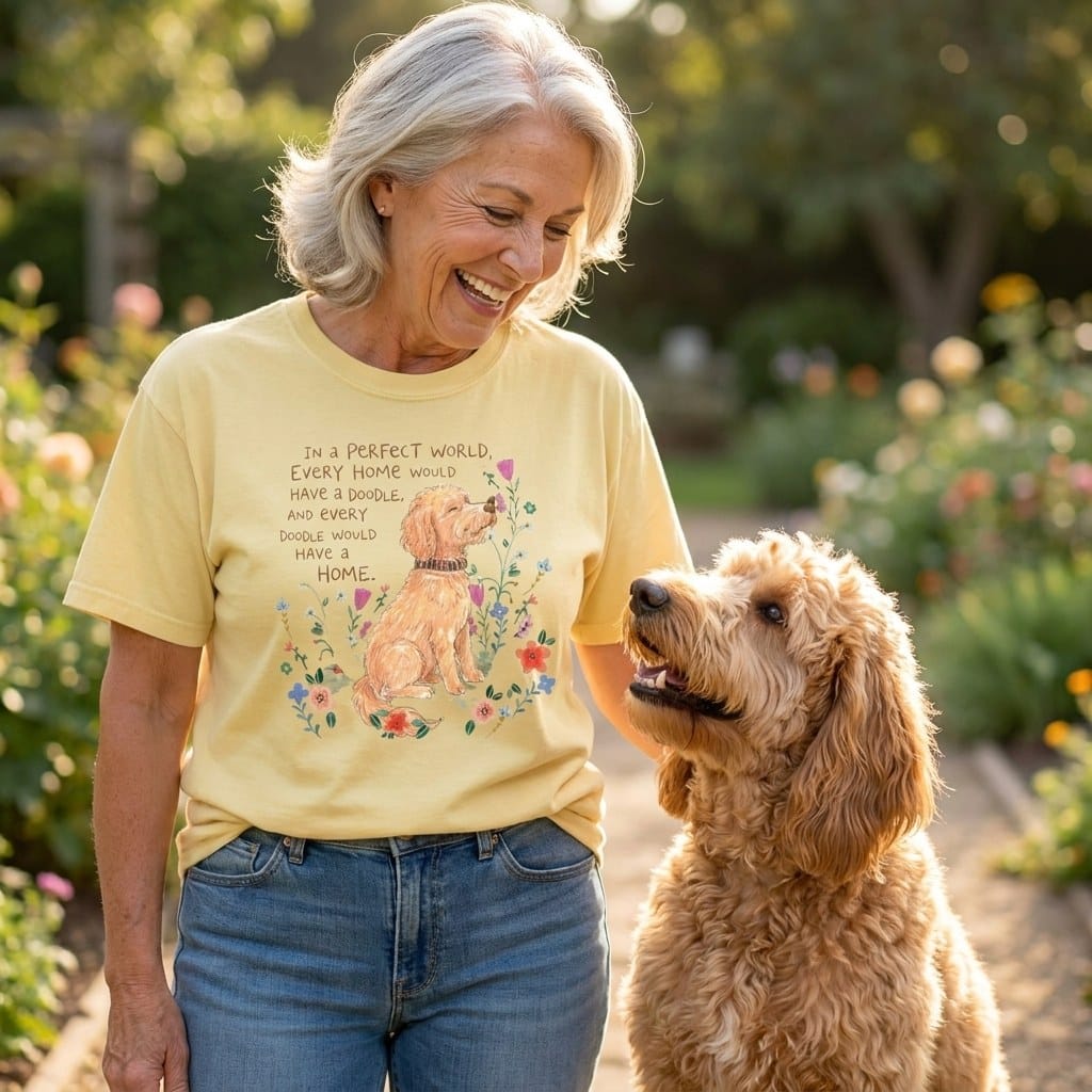 Perfect World Apricot Goldendoodle Signature T-Shirt in by Puppy Jo
