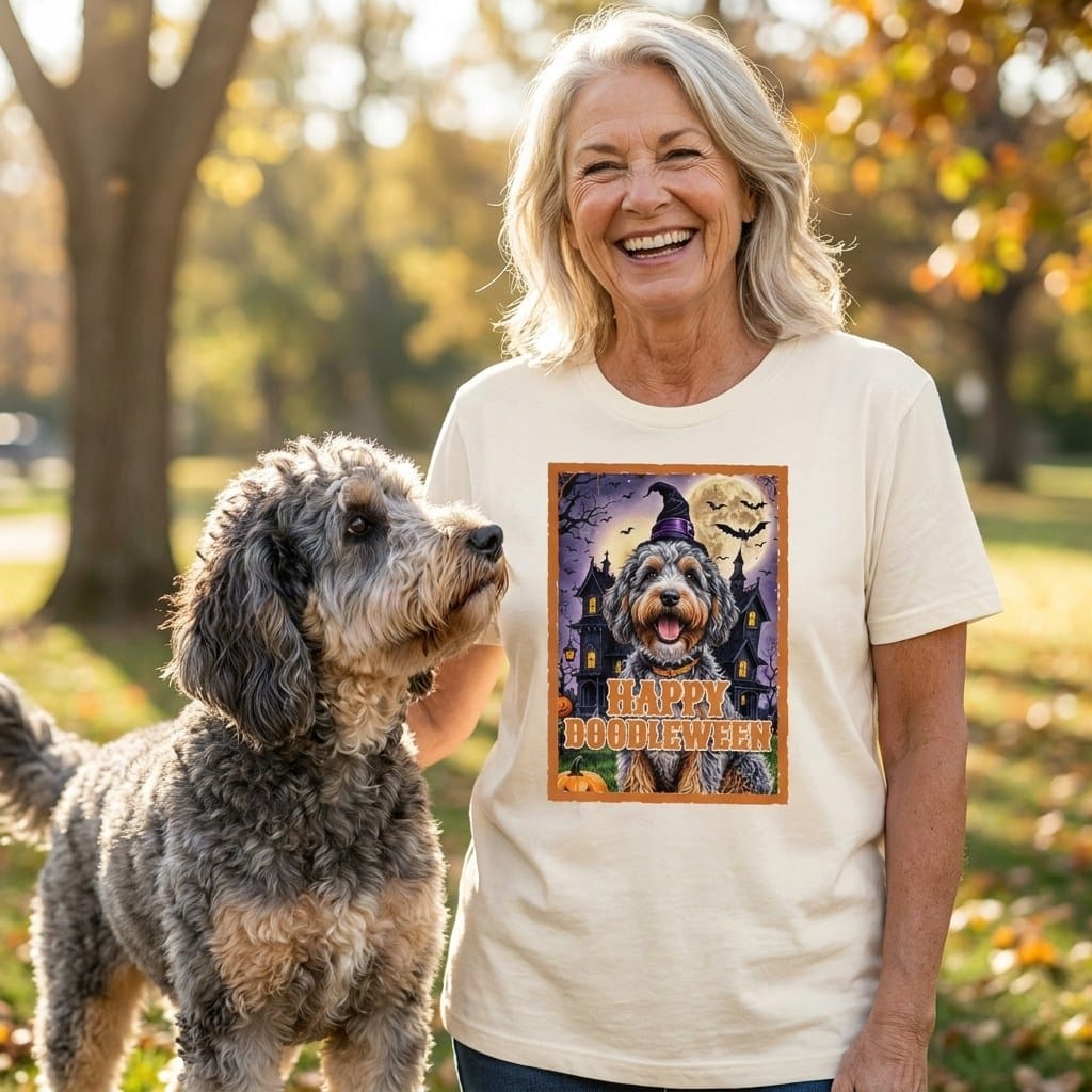 Aussiedoodle Happy Doodleween T-Shirt in by Puppy Jo