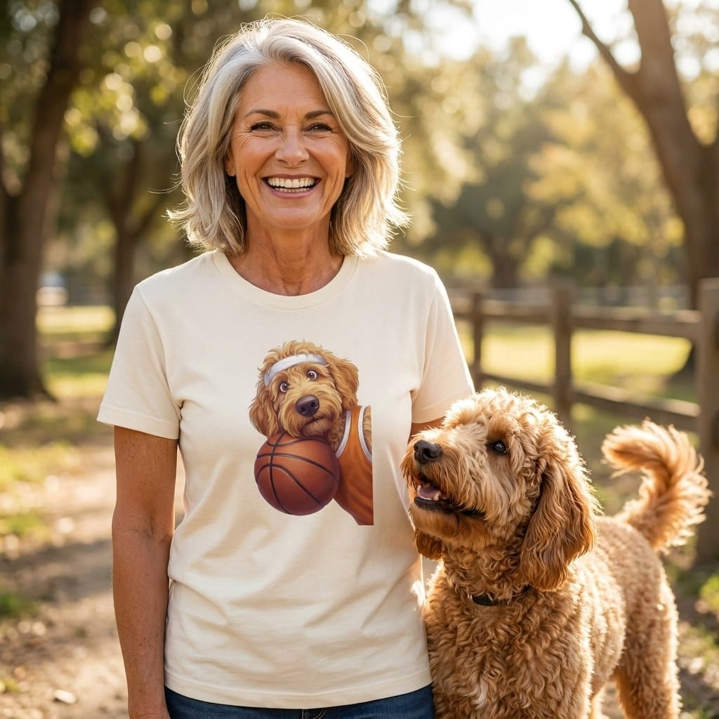 Apricot Goldendoodle Basketball Player T-Shirt in by Puppy Jo