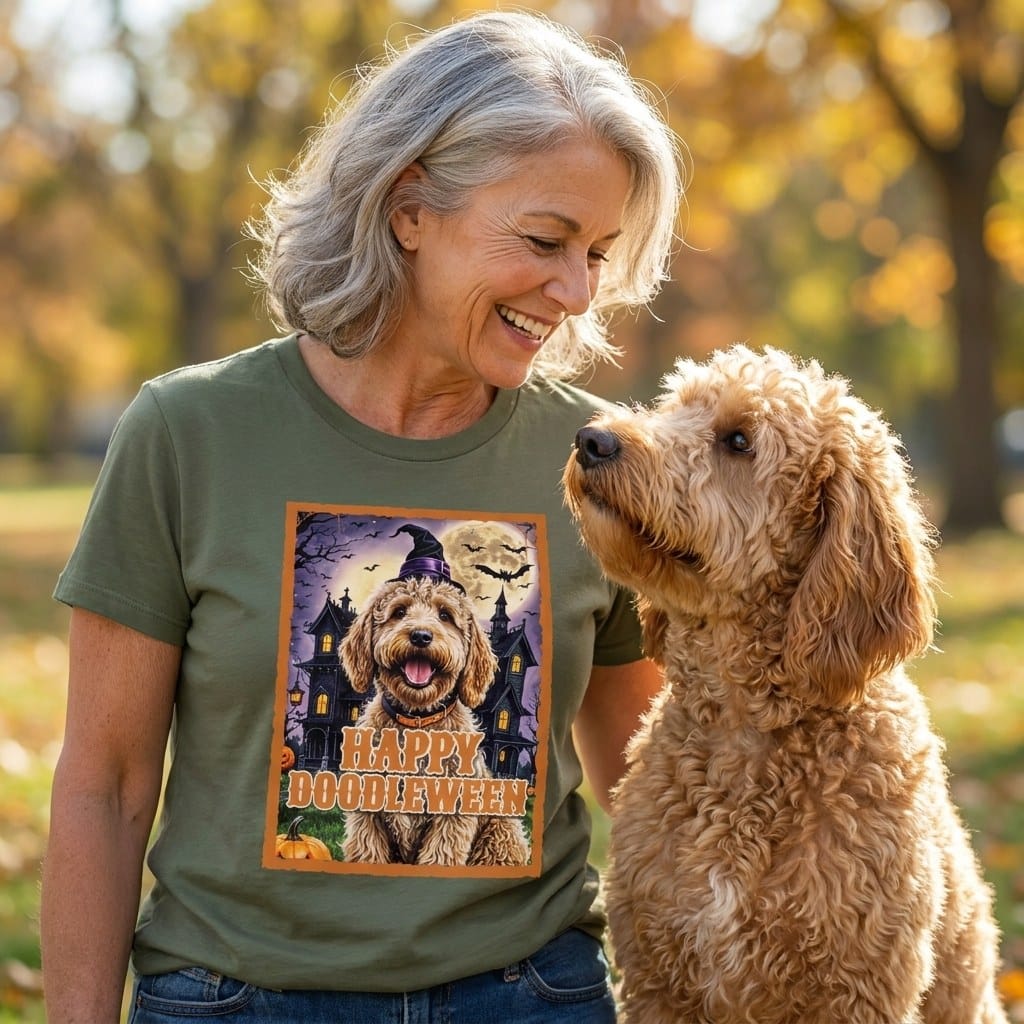 Golden Goldendoodle Happy Doodleween T-Shirt in by Puppy Jo