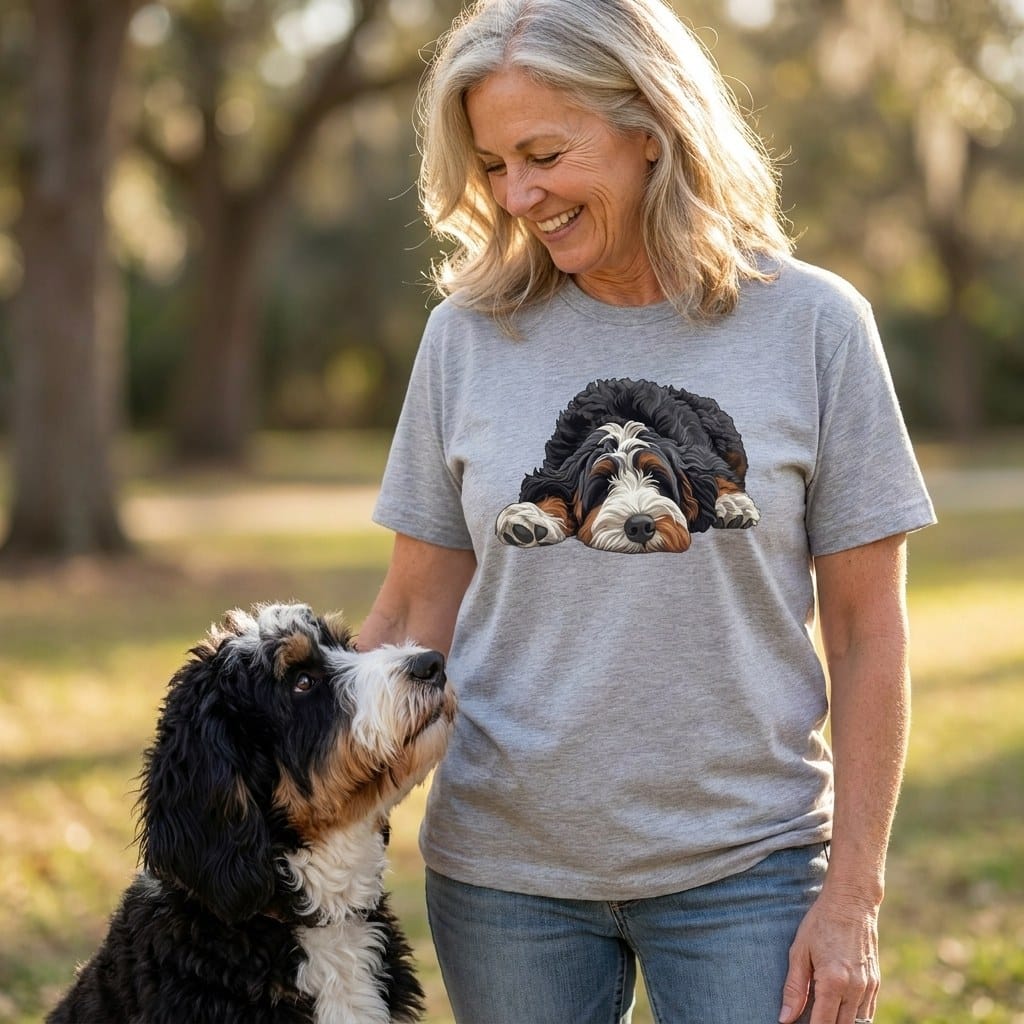 Bernedoodle Snoozing T-Shirt in by Puppy Jo
