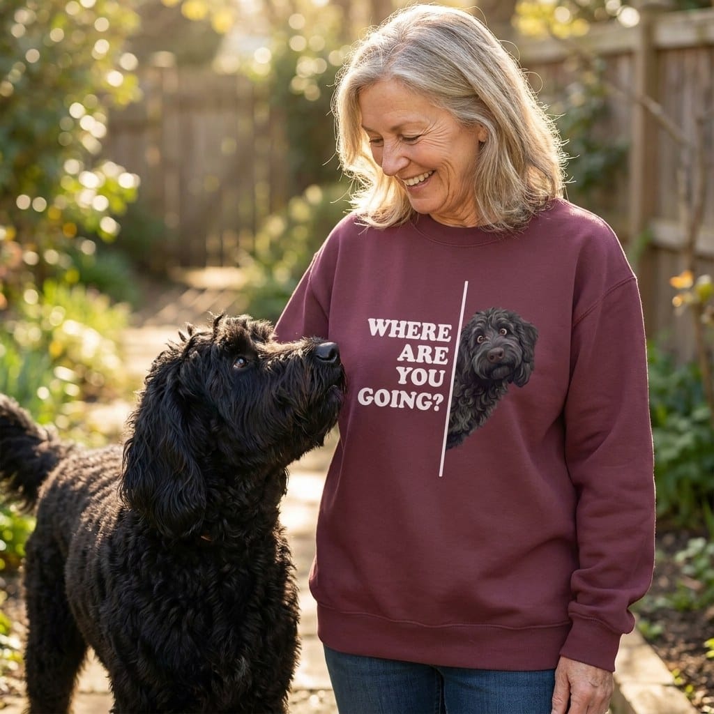 Where Going Black Goldendoodle Sweatshirt in by Puppy Jo