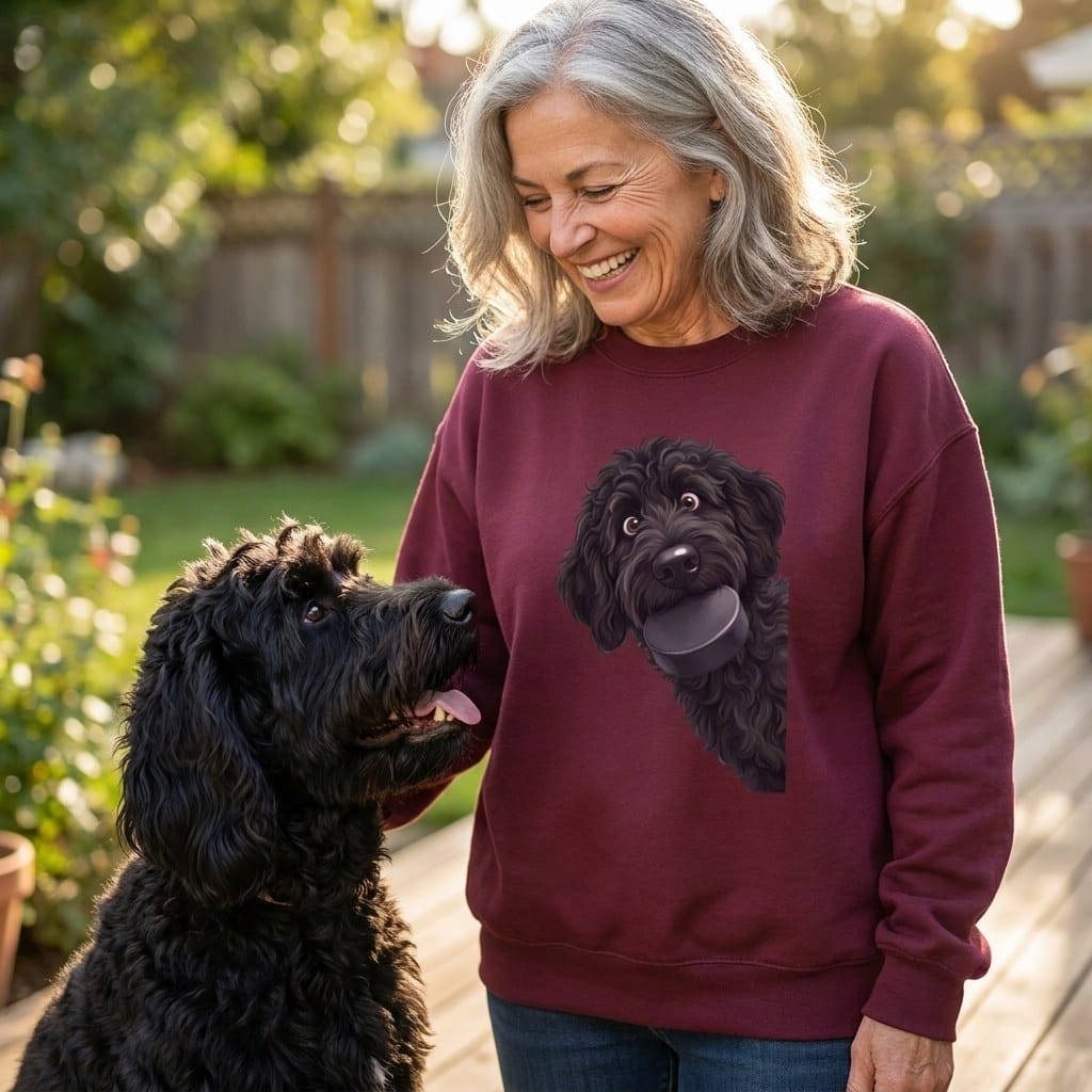 Black Goldendoodle Hockey Puck Sweatshirt in by Puppy Jo