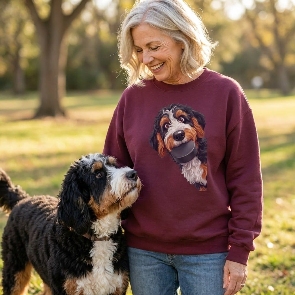 Bernedoodle Hockey Puck Sweatshirt in by Puppy Jo