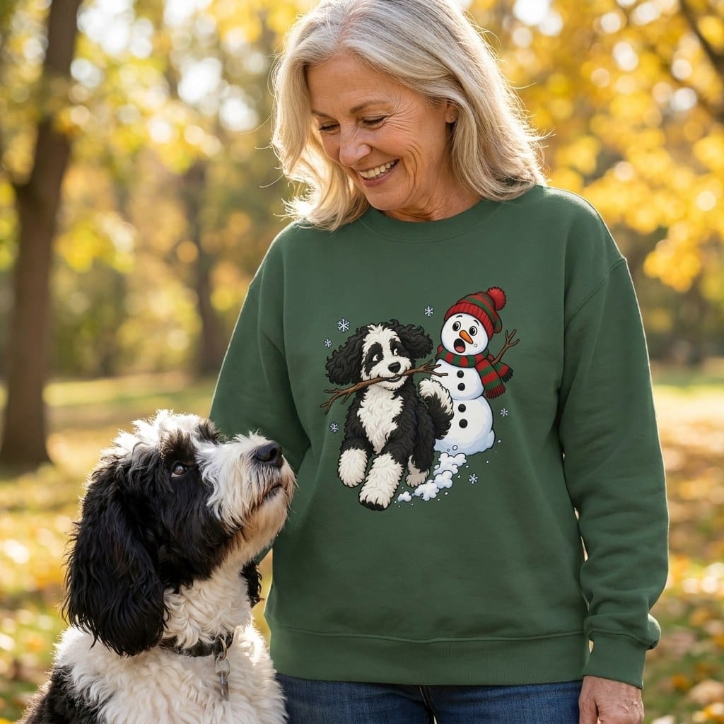 Sheepadoodle Snowman Sweatshirt in by Puppy Jo