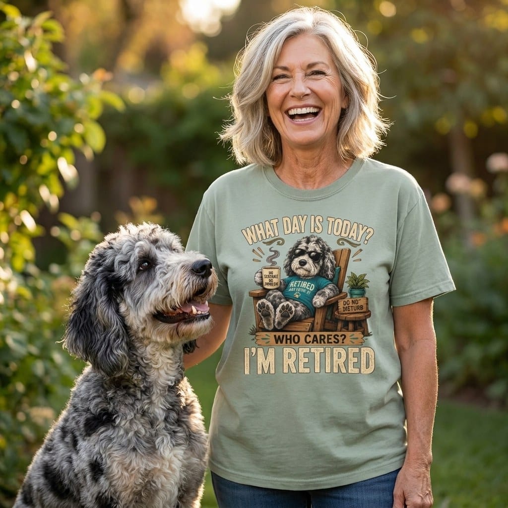 I'm Retired Merle Goldendoodle Signature T-Shirt in by Puppy Jo