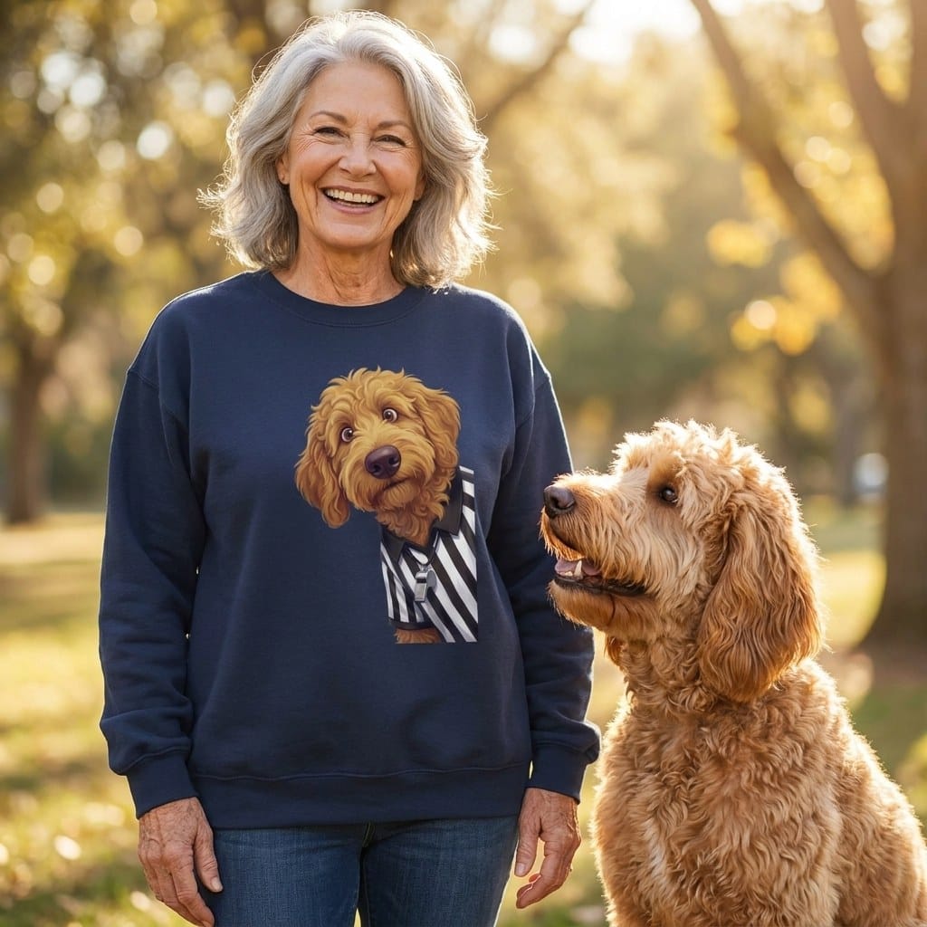 Apricot Goldendoodle Football Referee Sweatshirt in by Puppy Jo