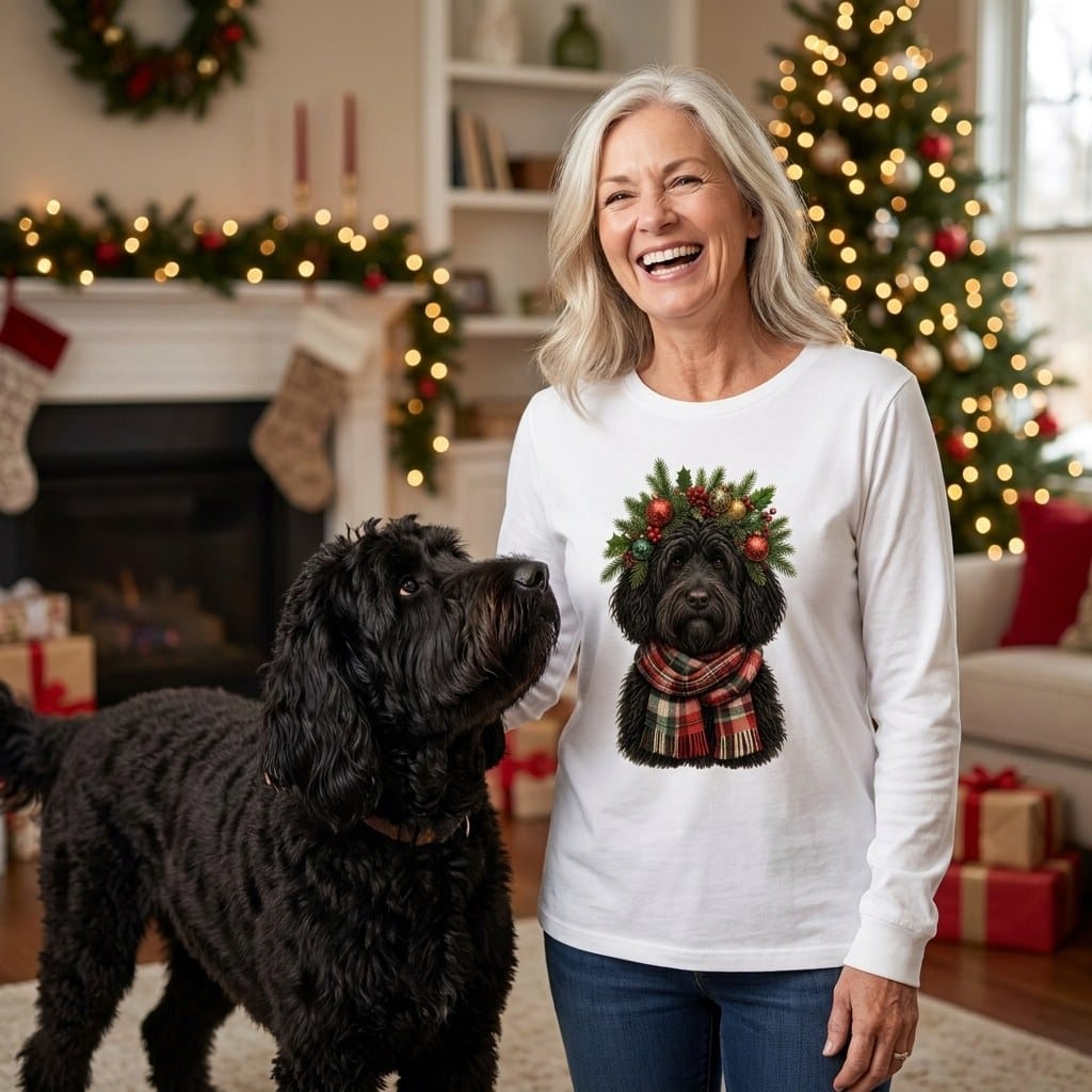 Black Goldendoodle Holiday Crown Long Sleeve T-Shirt in by MyDesigns
