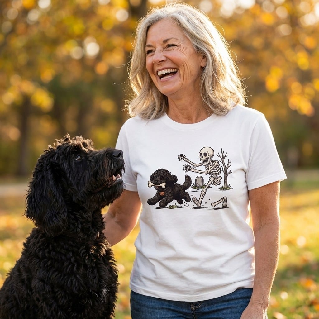 Black Goldendoodle Bone Thief T-Shirt in by Puppy Jo